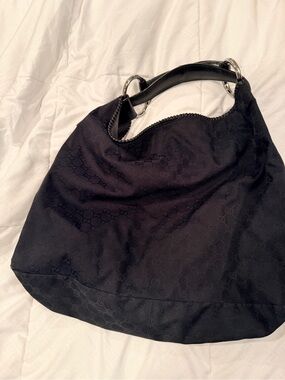 Gucci Black Monogram Shoulder Hobo Bag